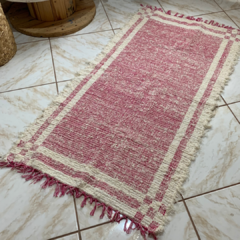 Tapete Beira Cama Peludo Dupla Face Rosa e Cru 0,80x1,50