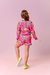 Conjunto rosa estampado de jaqueta manga longa com zíper e shorts - comprar online