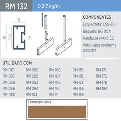 PERFIL RM-132 TRAVESSA OCULTA - SUPRA CHAMPAGNE 1001 3MT P/ VIDRO - ROMETAL - comprar online