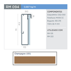 PERFIL RM-094 SUPRA CHAMPAGNE 1001 3MT P/VIDRO - ROMETAL - comprar online