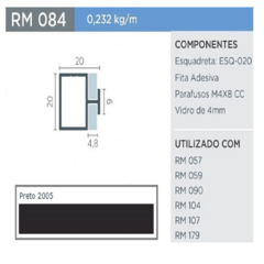 PERFIL RM-084 TRAVESSA EXPOSTA - SUPRA PRETO 2005 3MT P/ VIDRO - ROMETAL - comprar online