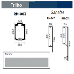 PERFIL RM-003 TRILHO SUPERIOR RO-82 ALUMINIO NATURAL 3MT- ROMETAL - comprar online