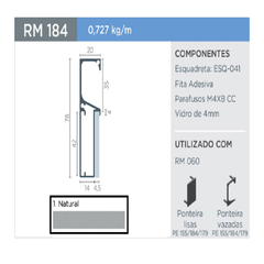 PERFIL RM-184 GOLA SUPRA NATURAL 3MT P/ VIDRO - ROMETAL - comprar online