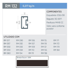 PERFIL RM-132 TRAVESSA OCULTA - SUPRA BRONZE ESCURO 3MT P/ VIDRO - ROMETAL - comprar online