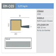 PERFIL RM-089 PUXADOR SUPRA NATURAL 3MT - ROMETAL - comprar online