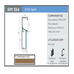 PERFIL RM-184 GOLA SUPRA CHAMPAGNE 1001 3MT P/ VIDRO - ROMETAL - comprar online