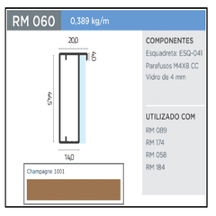 PERFIL RM-060 SUPRA CHAMPAGNE 1001 P/ VIDRO 3MT - ROMETAL - comprar online