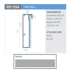 PERFIL RM-094 SUPRA NATURAL 3MT P/VIDRO - ROMETAL - comprar online