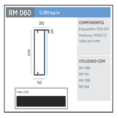 PERFIL RM-060 SUPRA PRETO P/ VIDRO 3MT- ROMETAL - comprar online