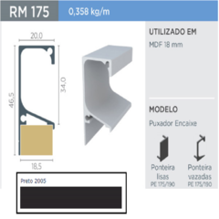 PERFIL RM-175 "G" SUPRA PRETO 3MT P/ MDF 18 - ROMETAL - comprar online