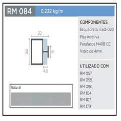 PERFIL RM-084 TRAVESSA EXPOSTA - SUPRA NATURAL 3MT P/ VIDRO - ROMETAL - comprar online