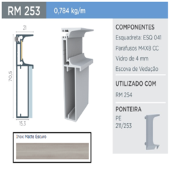 PERFIL RM-253 TOUCH RISCHI INOX MATE ESCURO 3MT P/ VIDRO - ROMETAL - comprar online