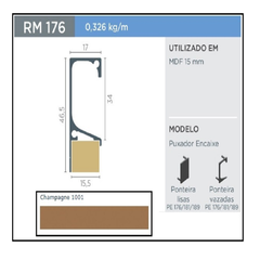 PERFIL RM-176 "G" SUPRA CHAMPAGNE 1001 3MT P/ MDF 15 - ROMETAL - comprar online