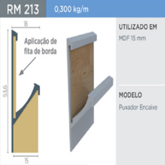 PERFIL RM-213 PUXADOR "Y" CHAMPAGNE 1001 3MT P/ MDF 15 - ROMETAL - comprar online