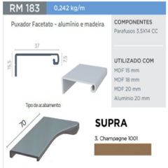 PERFIL RM-183 FACETATO SUPRA CHAMPAGNE 1001 3MT P/ MDF 15-18-20 - ROMETAL - comprar online