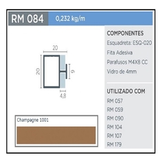 PERFIL RM-084 TRAVESSA EXPOSTA - SUPRA CHAMPANHE 1001 - 3MT P/ VIDRO - ROMETAL - comprar online