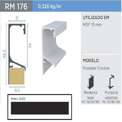 PERFIL RM-176 "G" SUPRA PRETO 3MT P/ MDF 15 - ROMETAL