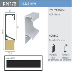 PERFIL RM-176 "G" SUPRA PRETO 3MT P/ MDF 15 - ROMETAL - comprar online