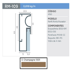 PERFIL RM-109 SUPRA CHAMPAGNE 1001 3MT - ROMETAL - comprar online