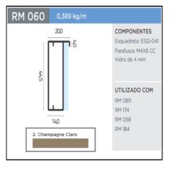 PERFIL RM-060 SUPRA CHAMPAGNE CLARO P/ VIDRO 3MT - ROMETAL - comprar online