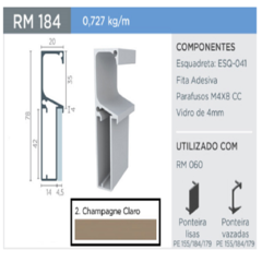 PERFIL RM-184 GOLA SUPRA CHAMPAGNE CLARO 3MT P/ VIDRO - ROMETAL - comprar online