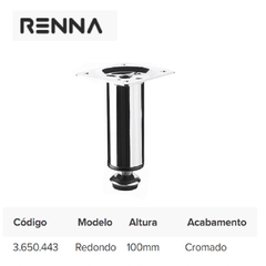 PÉ P/MÓVEIS REDONDO AÇO CROMADO S-007 100MM - RENNA - comprar online