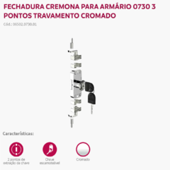 FECHADURA 730 CREMONA C/ ACESSORIOS - SOPRANO - comprar online