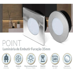 LUMINÁRIA LED POINT QUADRADA 1,5W 110/220V LUZ FRIA 6000K ALUMÍNIO - LEDLINE - comprar online