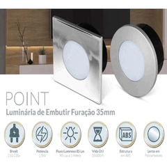 LUMINÁRIA LED POINT QUADRADA 1,5W 110/220V LUZ FRIA 6000K BRANCO - LEDLINE - comprar online