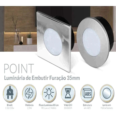 LUMINÁRIA LED POINT QUADRADA 1,5W 110/220V LUZ QUENTE 3000K CROMADO - LEDLINE - comprar online