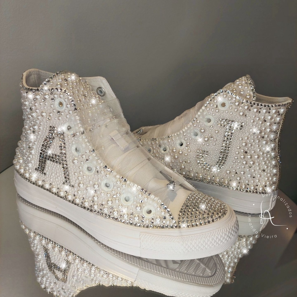 all star monochrome luxo com iniciais em strass