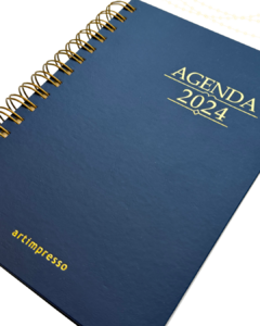 Agenda 2024 Azul Capa com hot stamping dourado e prata Artimpresso - loja online