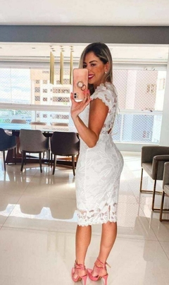 Vestido midi tubinho noiva civil renda na internet