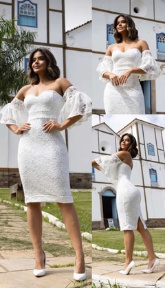 Vestido curto com manga flare em babado e ombro caído - MissMarry Vestidos