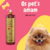 Frasco de shampoo neutralizador de odores Turmalina Cereja e Avelã da Dolce Pet, ao lado de um cachorro Pomeranian com uma coroa desenhada.