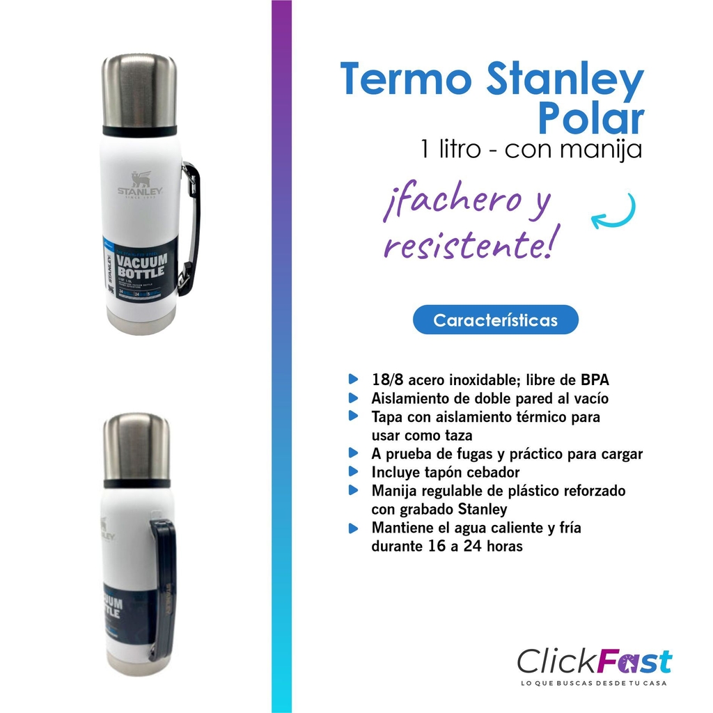 Termo Stanley 1l Adventure Original Blanco Con Tapon Cebador