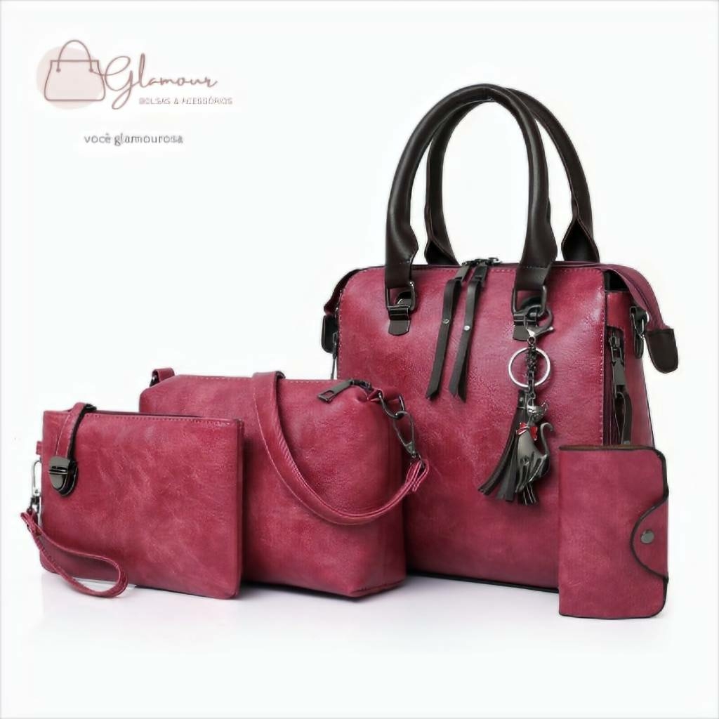 Kit 5 peças Bolsa feminina grande + bolsa tiracolo + bolsa pequena