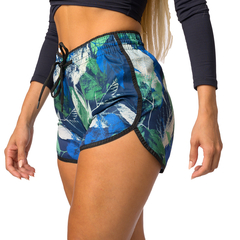 Short Tactel Feminino Folhagem Fundo Azul - comprar online