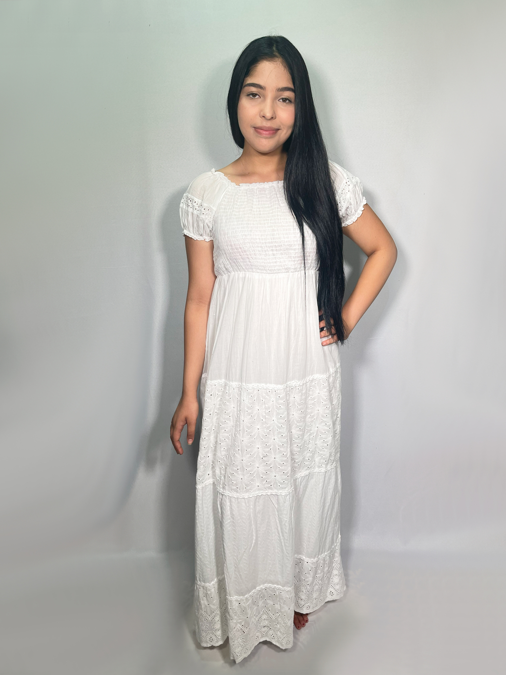 Vestido Indiano Longo Ciganinha Branco Laise