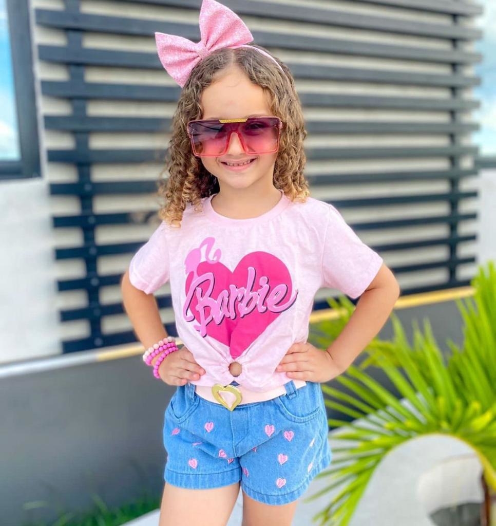 Conjunto salopete infantil barbie com chapeu