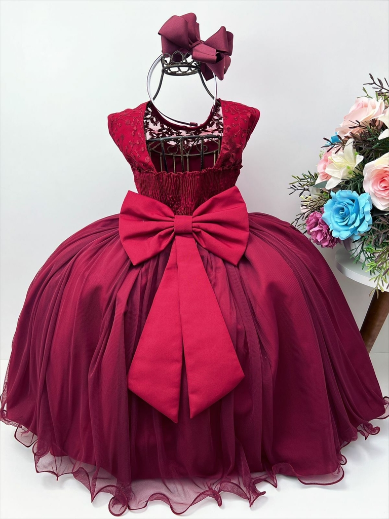 Vestido Infantil Dama Honra Vermelho Casamentos Renda Pérola