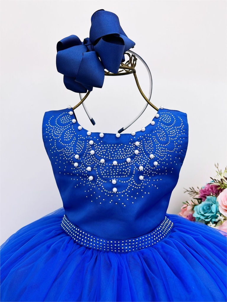 Vestido Infantil Azul Damas de Honra Renda Pérolas - Fabuloso Ateliê