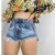 Shorts Jeans Feminino Cintura Alta Cos Alto Desfiado Destroyed