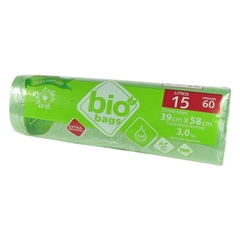 SACO LIXO BIODEGRADAVEL 15L BIO BAGS ROLO VERDE 60UN