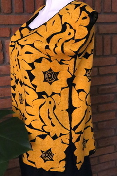 Blusa Jalapa Negro/amarillo Bordado A Mano Unitalla - tienda en línea