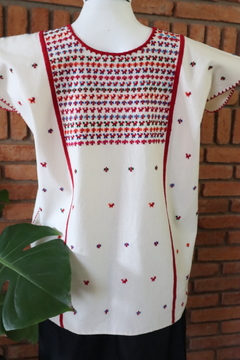 Blusa Tacuate bordada a mano Beige multicolor Unitalla - tienda en línea