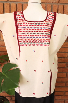 Blusa Tacuate bordada a mano Beige multicolor Unitalla - tienda en línea