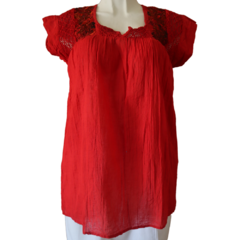 Blusa Bordada A Mano Talla Ut Modelo Geranio Color Tierra