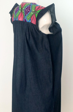 Vestido De Mezclilla Con Bordado Ejutla Multicolor Mod Greca - buy online