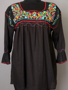 Blusa Mexicana Bordada A Mano Negra/multi Mod. Diana - comprar en línea